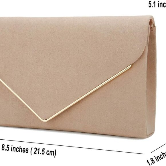 Faux Suede Clutch Bag Elegant Metal Binding Evening Purse for Wedding - Picture 6 of 7